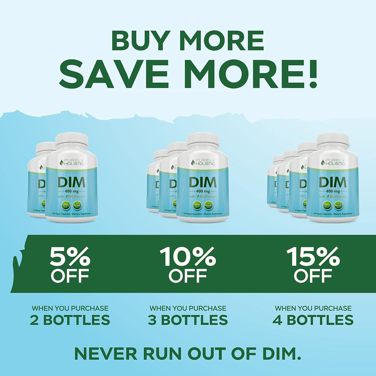 Suplemento 400mg Plus Bioperine 150 cápsulas veganas DIM