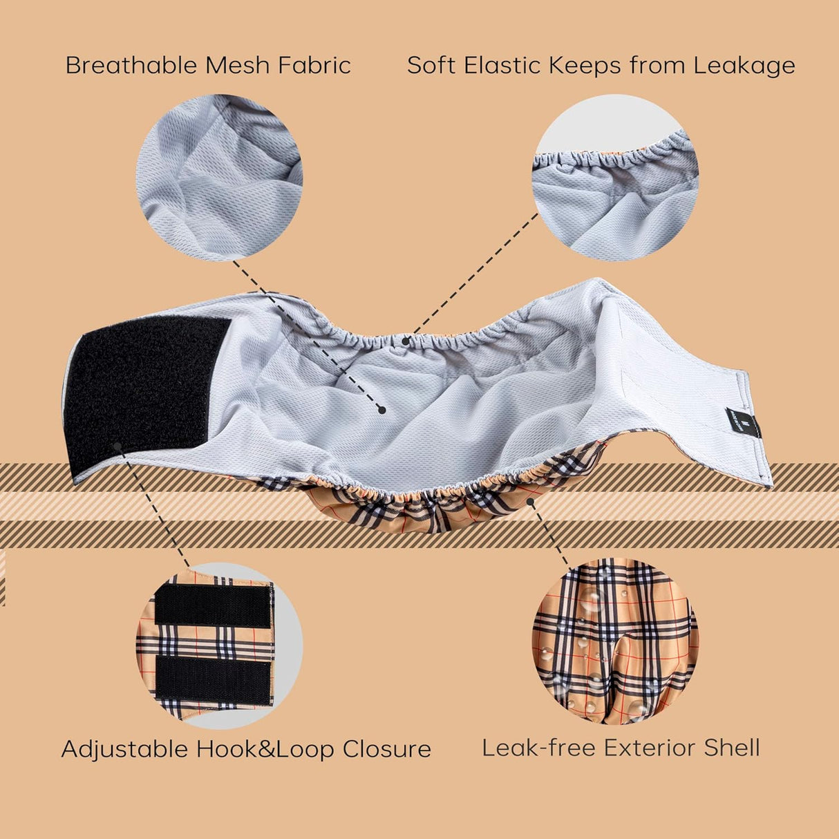 Leekalos Pañales para perros machos (cuadros, S)