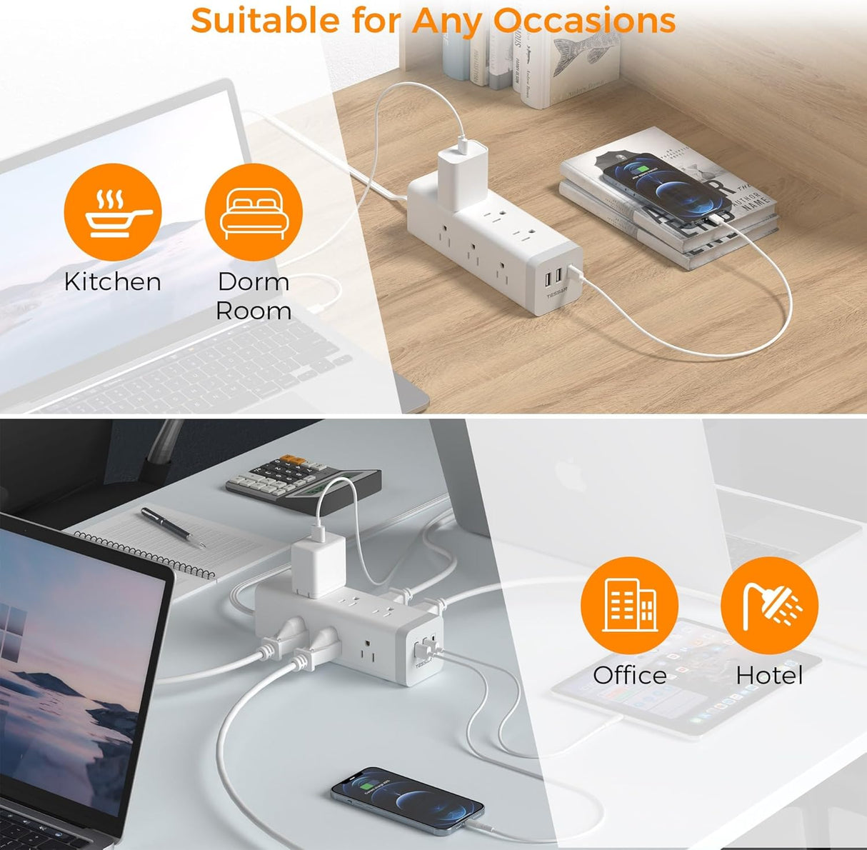 TESSAN - Protector de sobretensiones, enchufe plano ultrafino