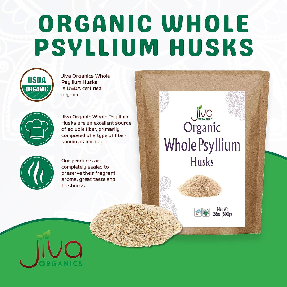 Jiva Organics Psyllium Husk 28 Oz - No GMO, Keto, Fibra Soluble