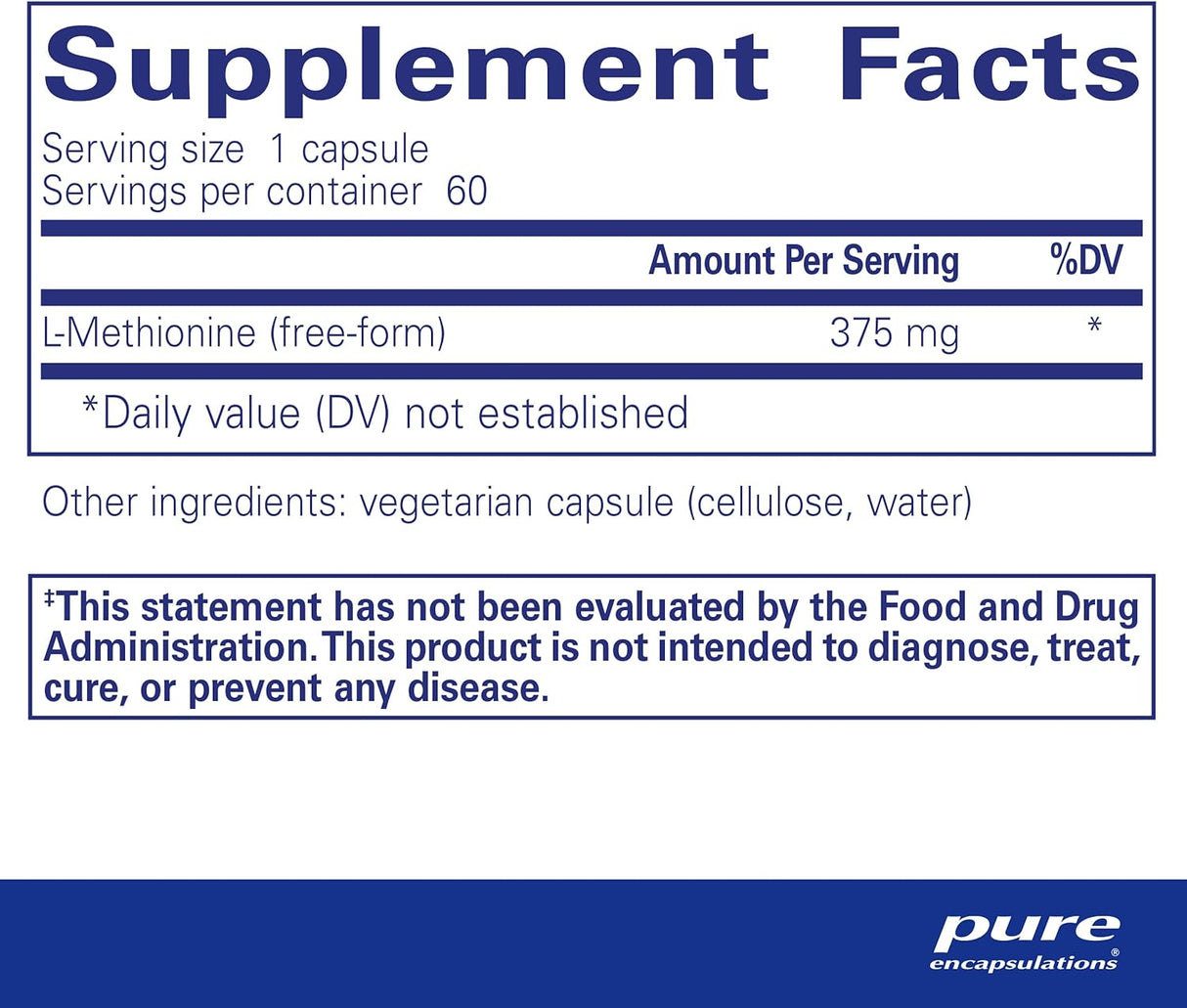 Suplemento Pure Encapsulations L-metionin antioxidantes 60u