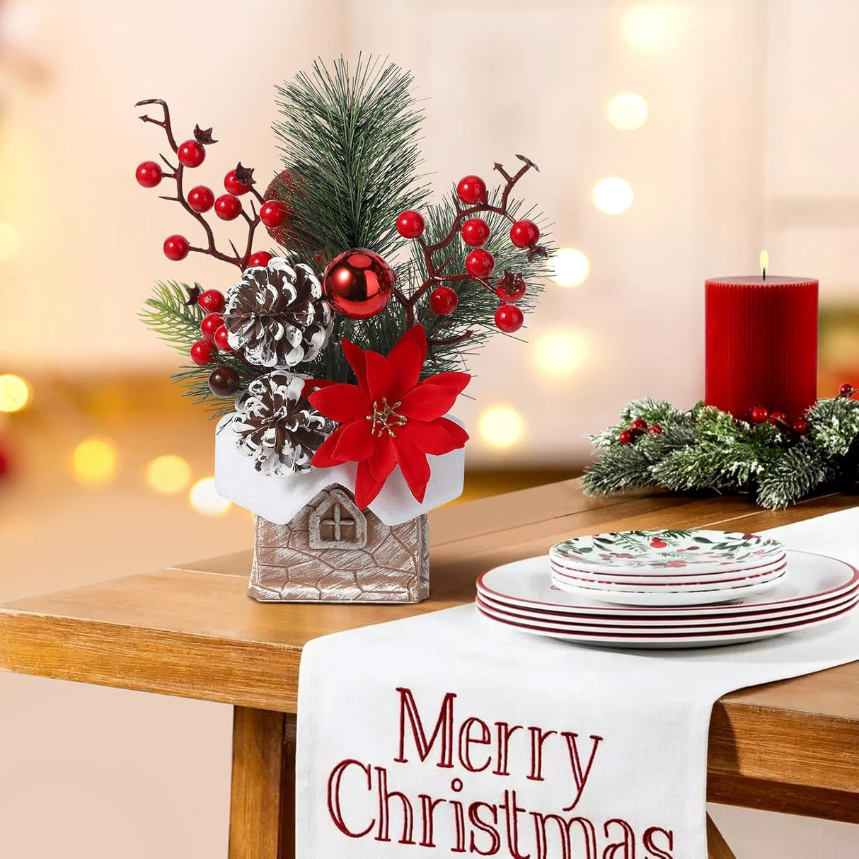 Árbol de Navidad Artificial Hatisan con Decoraciones y Piñas