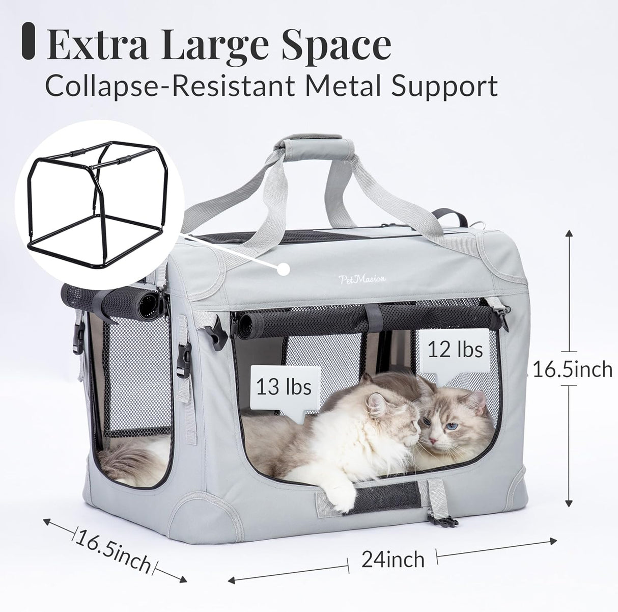 Transportín Extra Grande para 2 Gatos, Collapsible 24x16.5