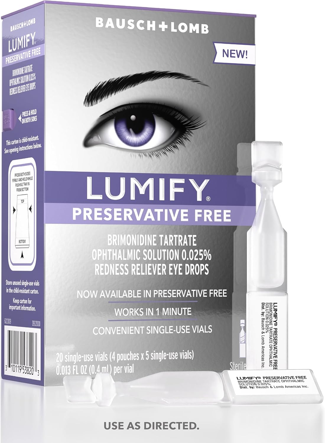 Gotas para los ojos LUMIFY, alivio enrojecimiento, 20 viales