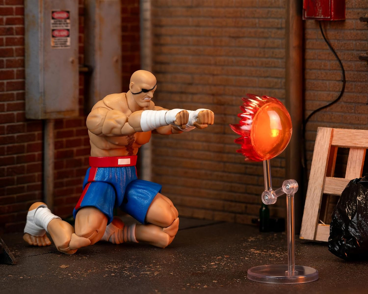 Figura de acción Sagat Street Fighter II Jada, articulada, accesorios y soporte, 7.6
