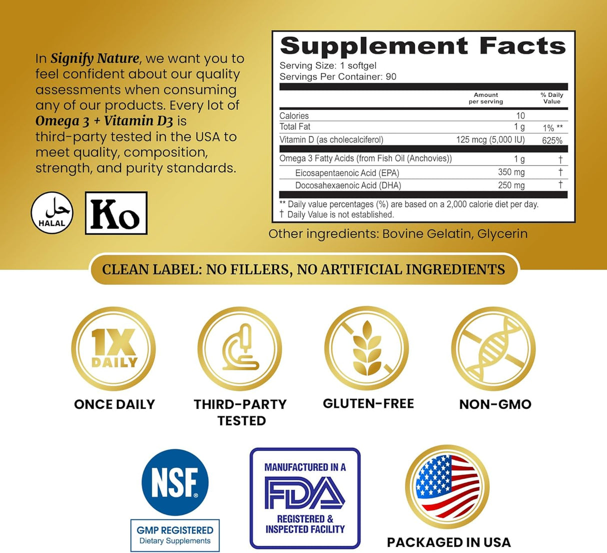 Omega3 Fish Oil con Vitamina D3 Signify NATURE 90 cápsulas