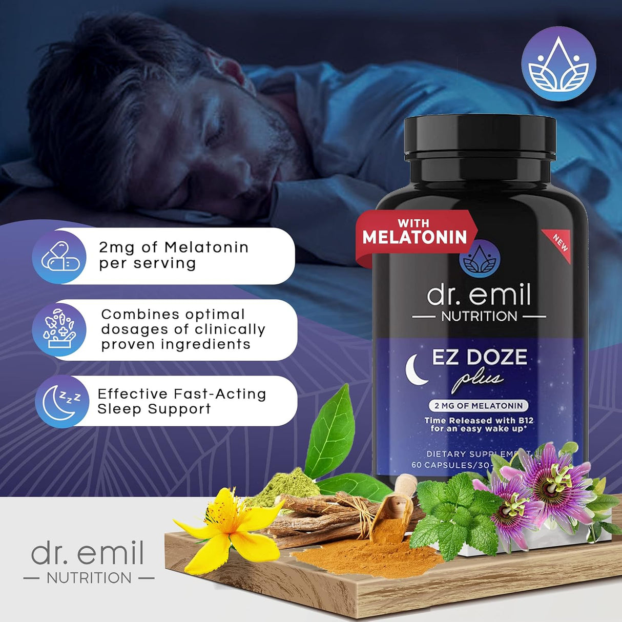 Ayuda natural para dormir con melatonina DR EMIL NUTRITION