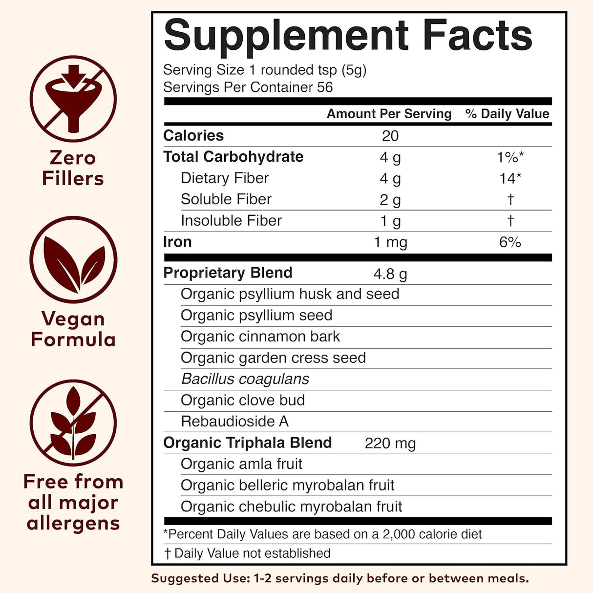Suplemento ORGANIC INDIA Psyllium Husk Pre y fibra probiótic