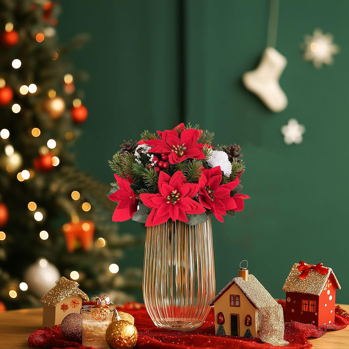 Centro de Mesa de Flores Artificiales BLOSMON 6 Pcs Poinsettias