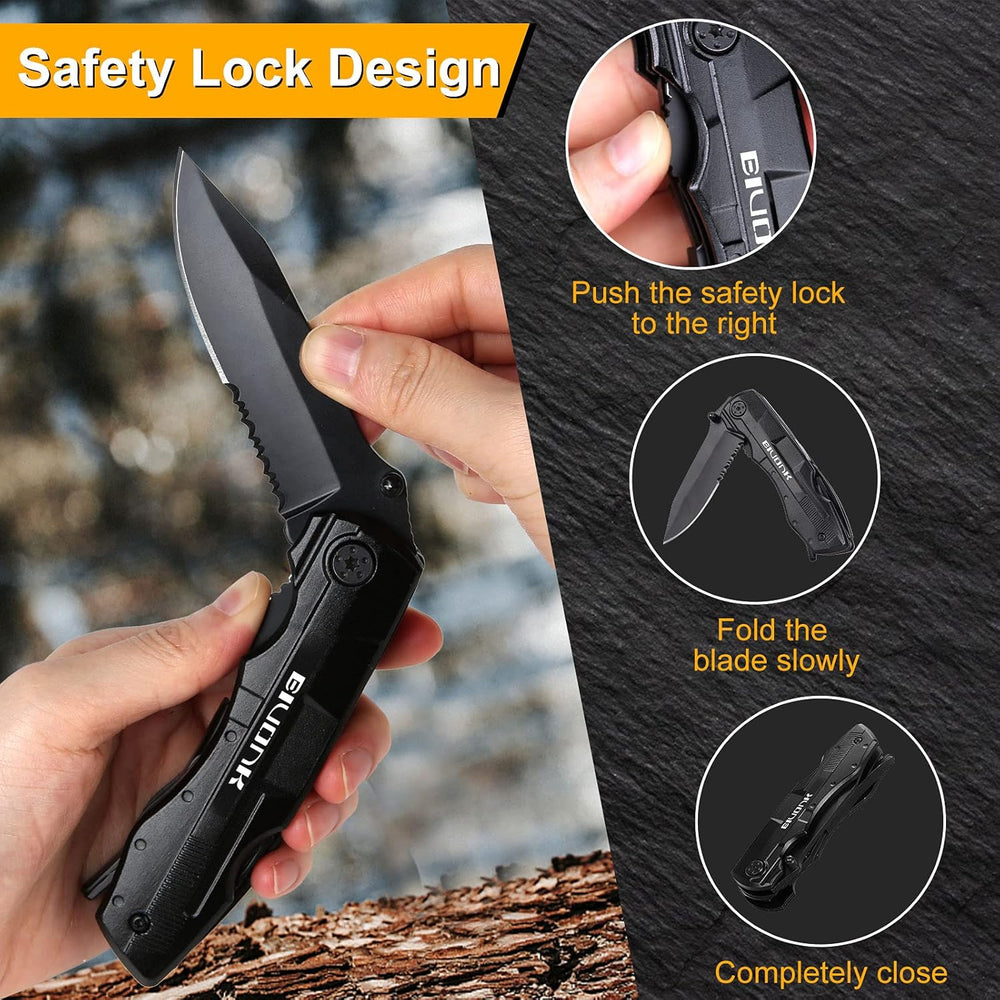 Cuchillo de bolsillo multiherramienta para hombres negro