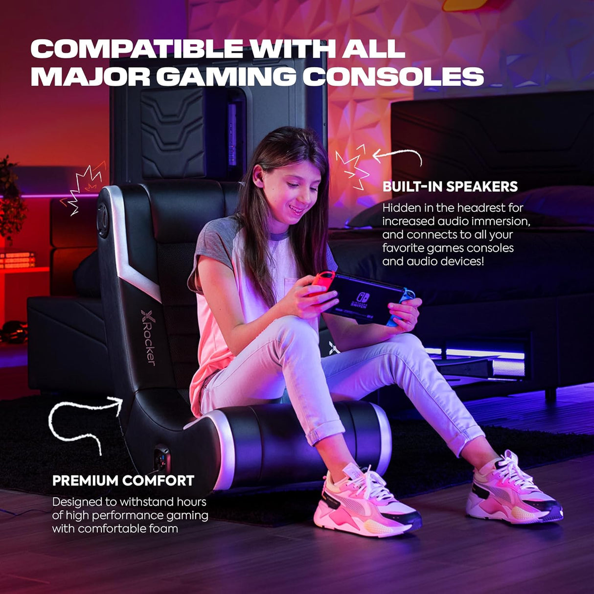 Silla Gamer mecedora con altavoces Bluetooth X Rocker