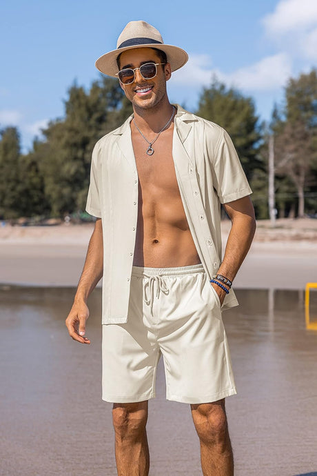 Conjunto deportivo, 2 piezas para hombre, camisa cubana