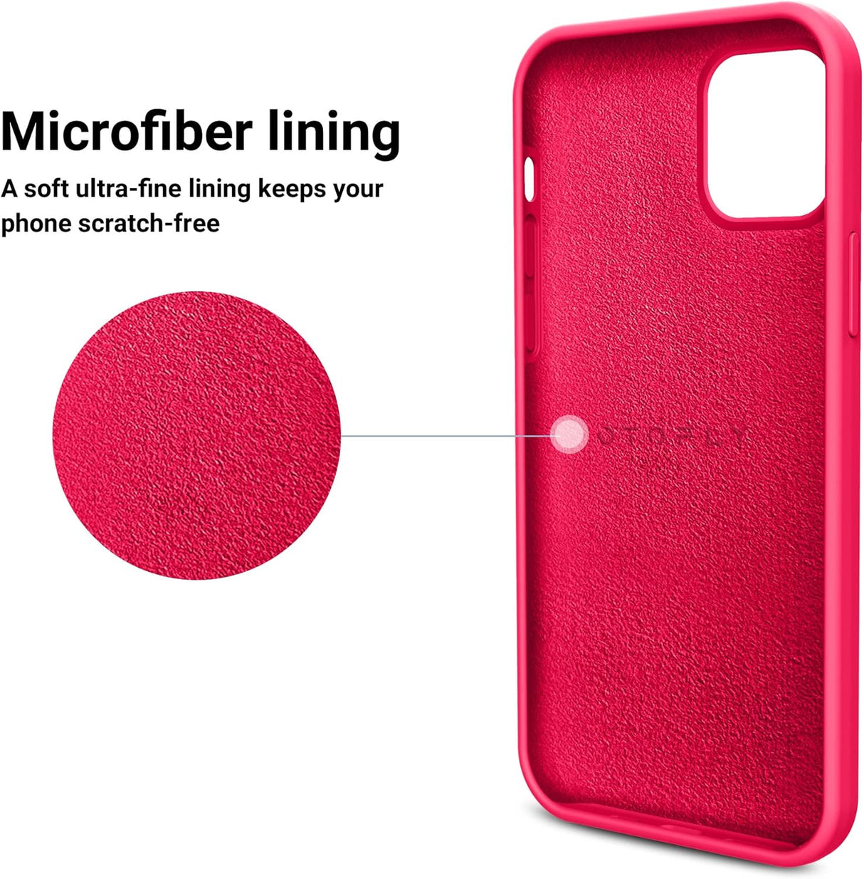 OTOFLY Funda de silicona suave diseñada para iPhone 12/12 Pro, protección contra caídas de grado militar, forro de microfibra antiarañazos, funda protectora a prueba de golpes, funda delgada de 6.1 pulgadas, rosa neón