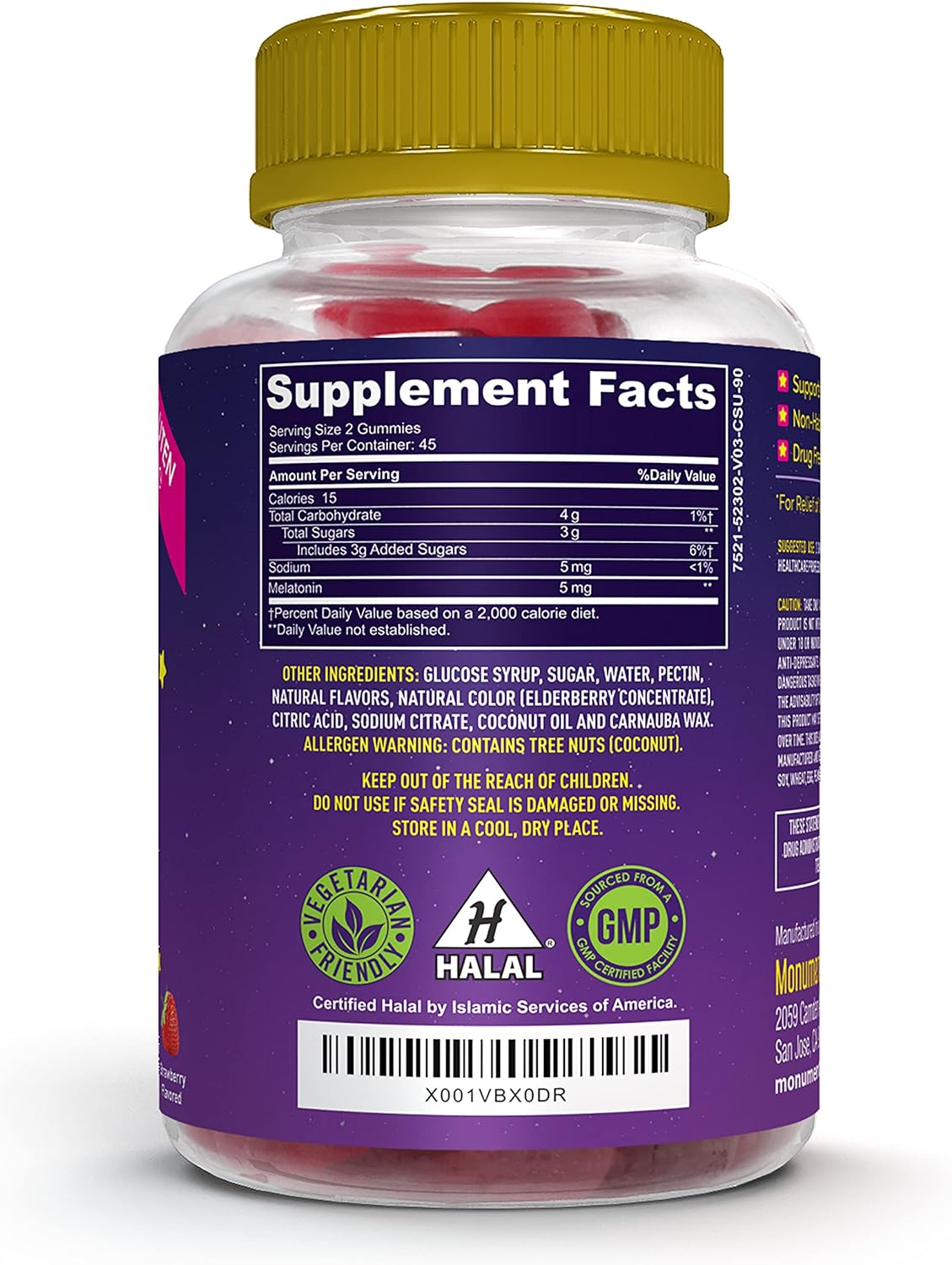 Gummy ZZZs Melatonina, sin gelatina vegetariana sabor fresa