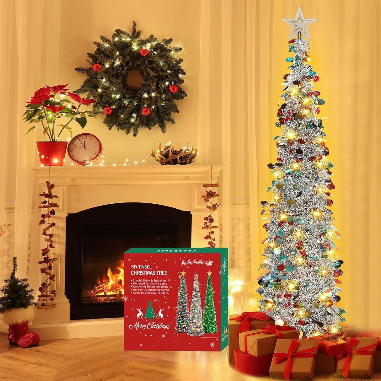 Árbol de Navidad Plegable con Luces Temporizadas - Modelo 5 FT