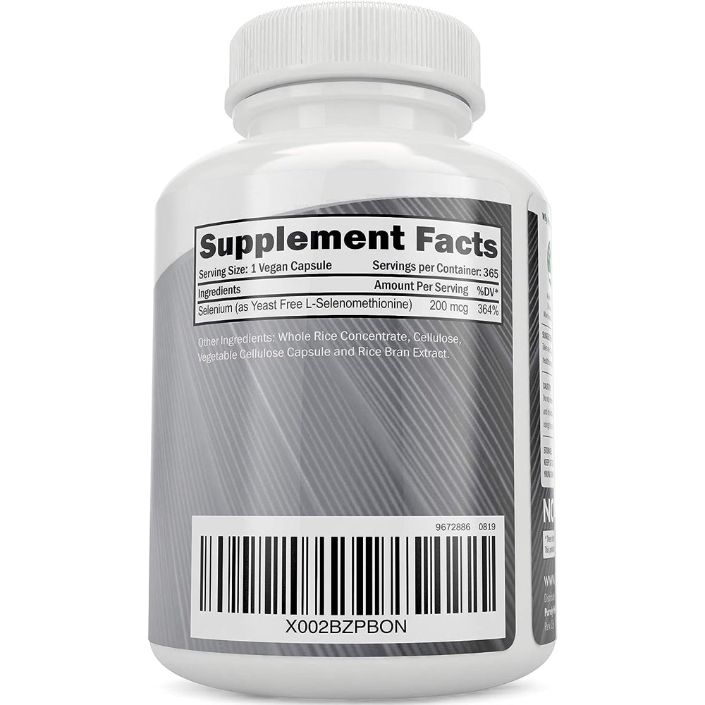 Suplemento Selenio 200 mcg 365 cápsulas veganas