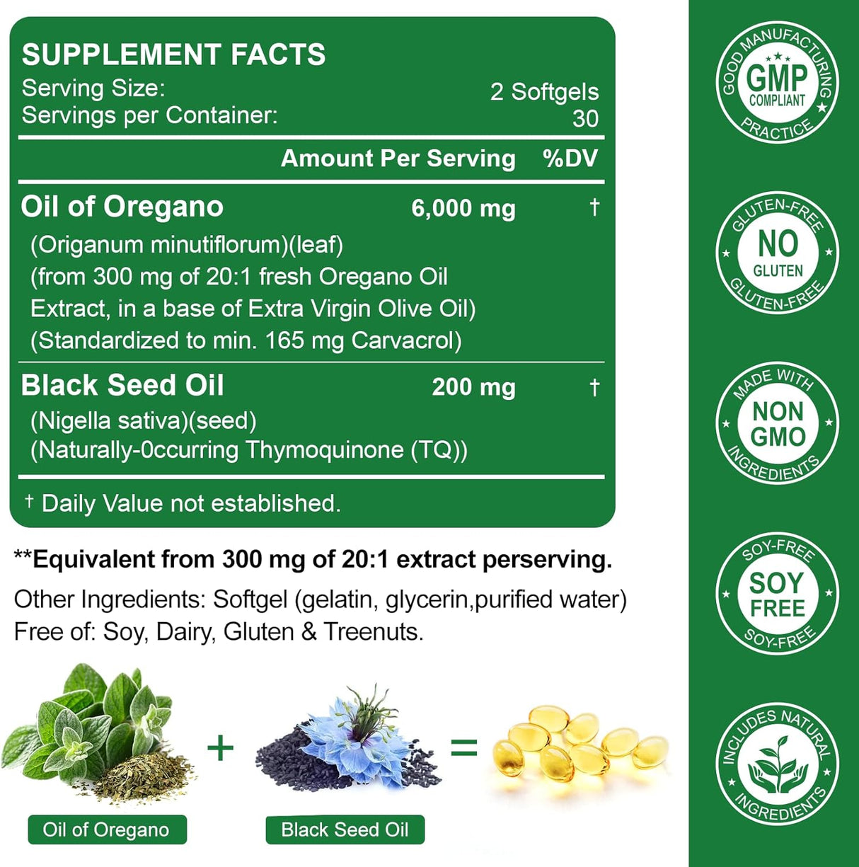 Aceite de Orégano y Semilla Negra, 2 en 1, 60 cápsulas