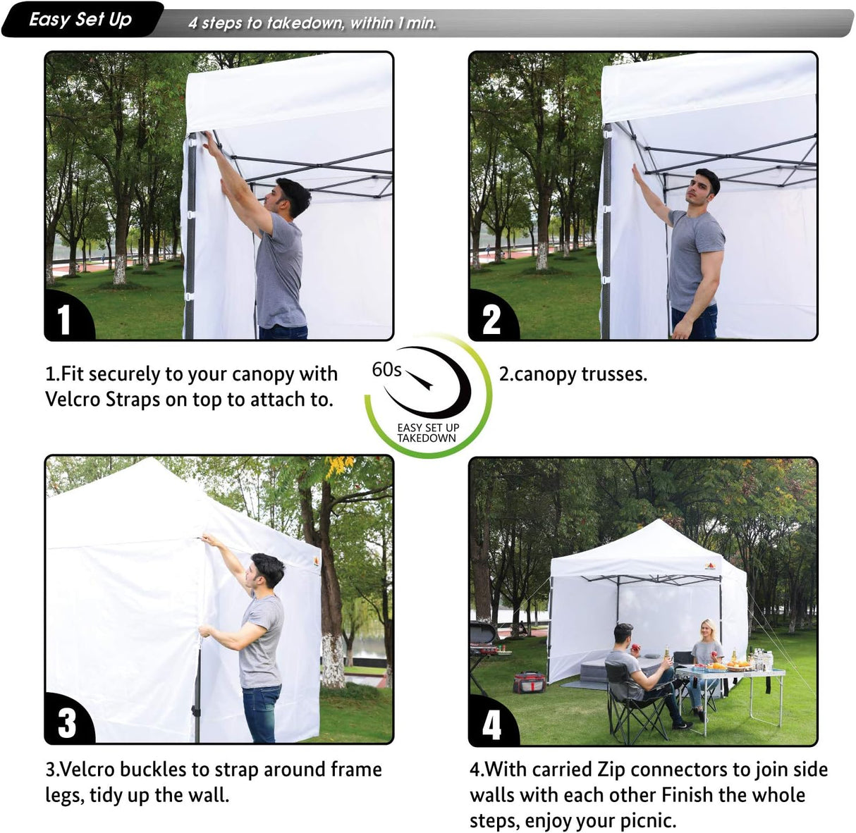 Toldo desplegable 10'x10', pared lateral, cintas para sujetar