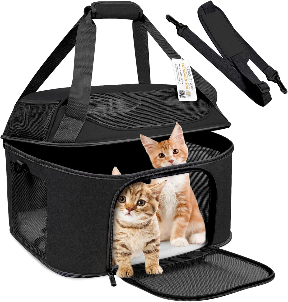 Transportín grande para 2 gatos, Oeko-TEX, aprobado TSA, modelo 20 lbs