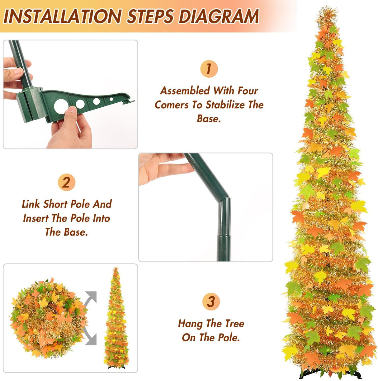 Árbol de Otoño 5FT - Tinsel con 60 Luces LED, Plegable, Modelo: 123