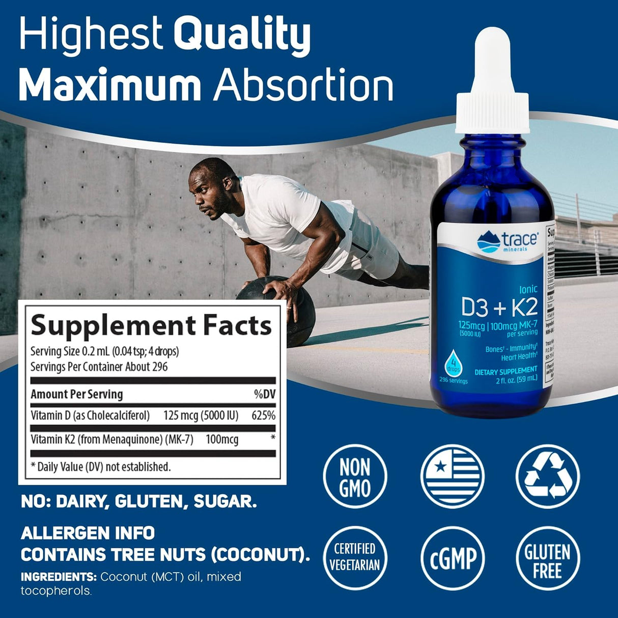 Suplemento Trace Minerals Vitamina iónica líquida D3 + K2