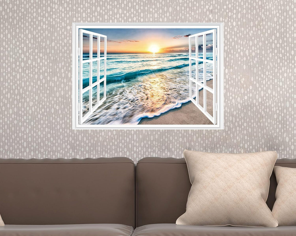 FLFK Adhesivo de pared falso para ventana, puesta de sol