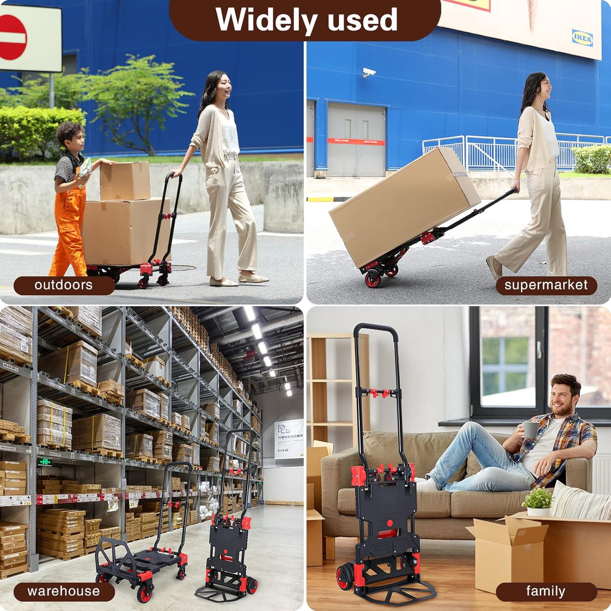 Carretilla Plegable 330LB, con Ruedas, Mango Retráctil, Modelo X