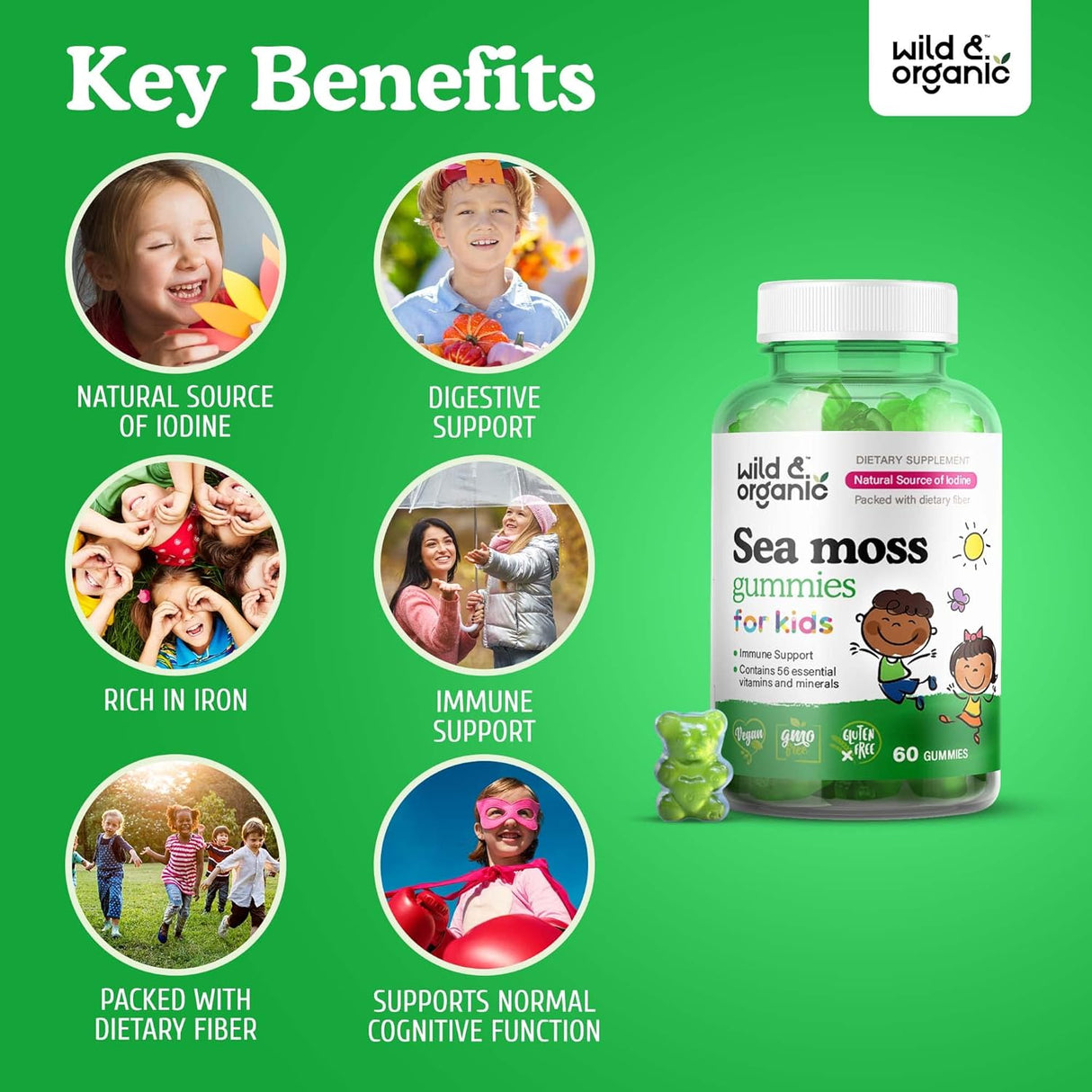 Suplemento Gomitas de musgo marino para niños 60 unidades