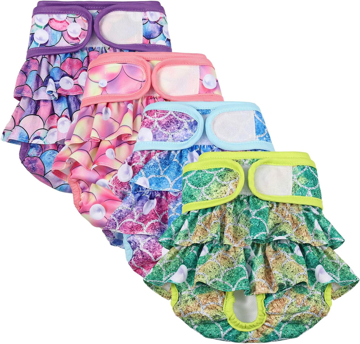 Paquete de 4 pañales para perras, pañales lavables para perras (M, sirena)