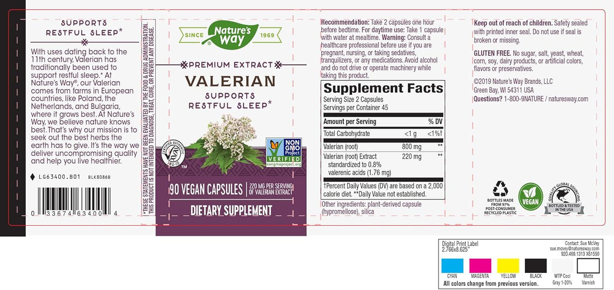 Suplemento Nature's Way Valeriana sin OMG sin gluten 220 mg