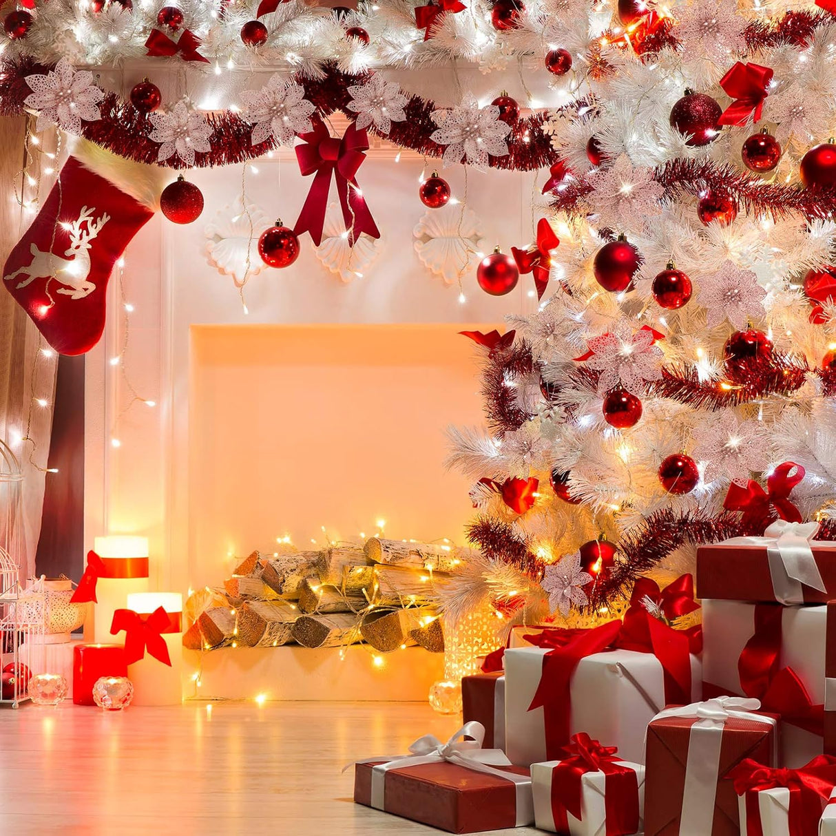 Adornos Artificiales Poinsettia WILLBOND, 36 Piezas, Glitter