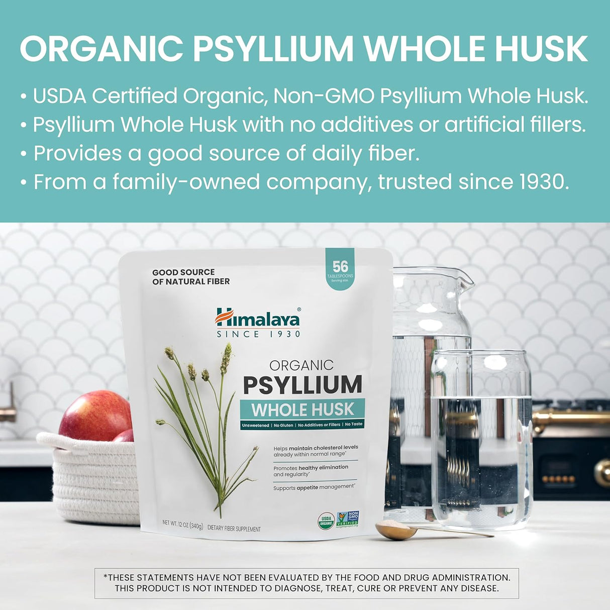 Psyllium Husk Orgánico Himalaya, Suplemento de Fibra, 12 Oz