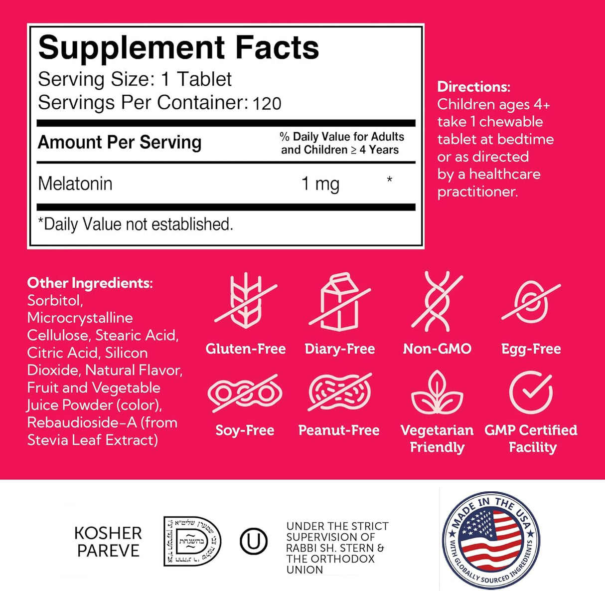 Suplemento para niños 1 mg masticable apoyo para dormir 120u