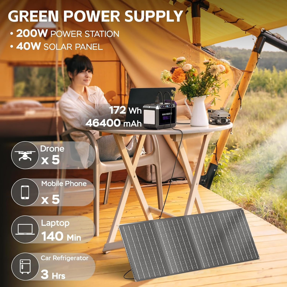 Generador Solar 172Wh con Panel Plegable 40W para Camping