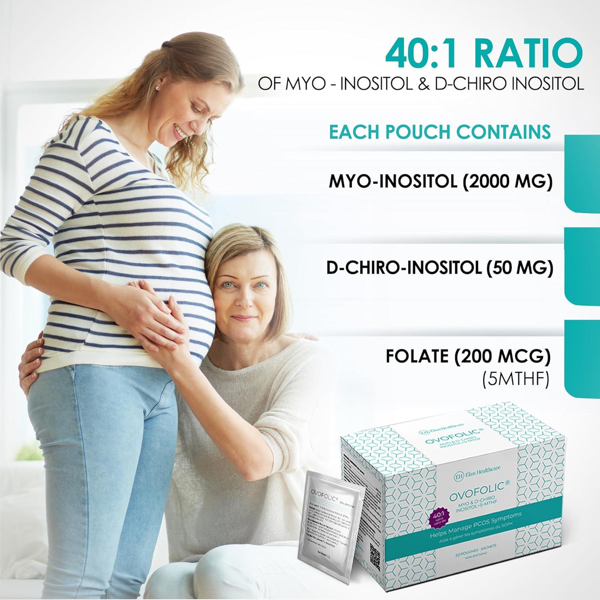 Ovofolic Inositol Suplemento - Myo-Inositol + D-Chiro, 40:1, 30 sobres