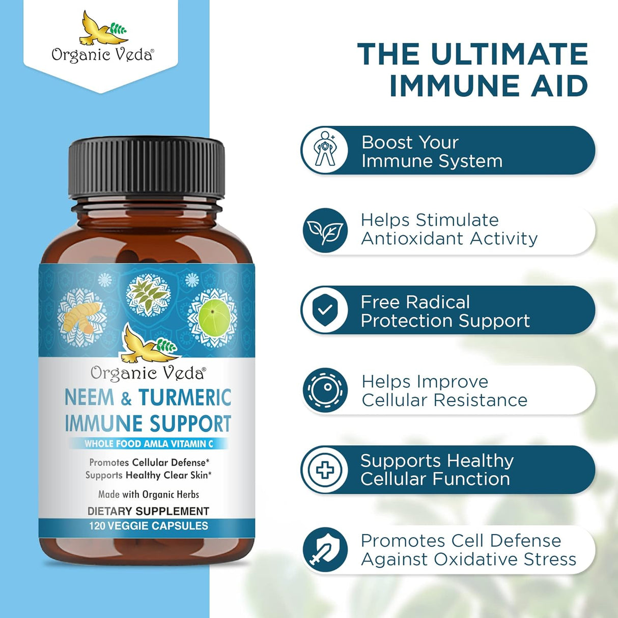 Cápsulas de Neem y Cúrcuma con Amla y Tulsi Suplemento