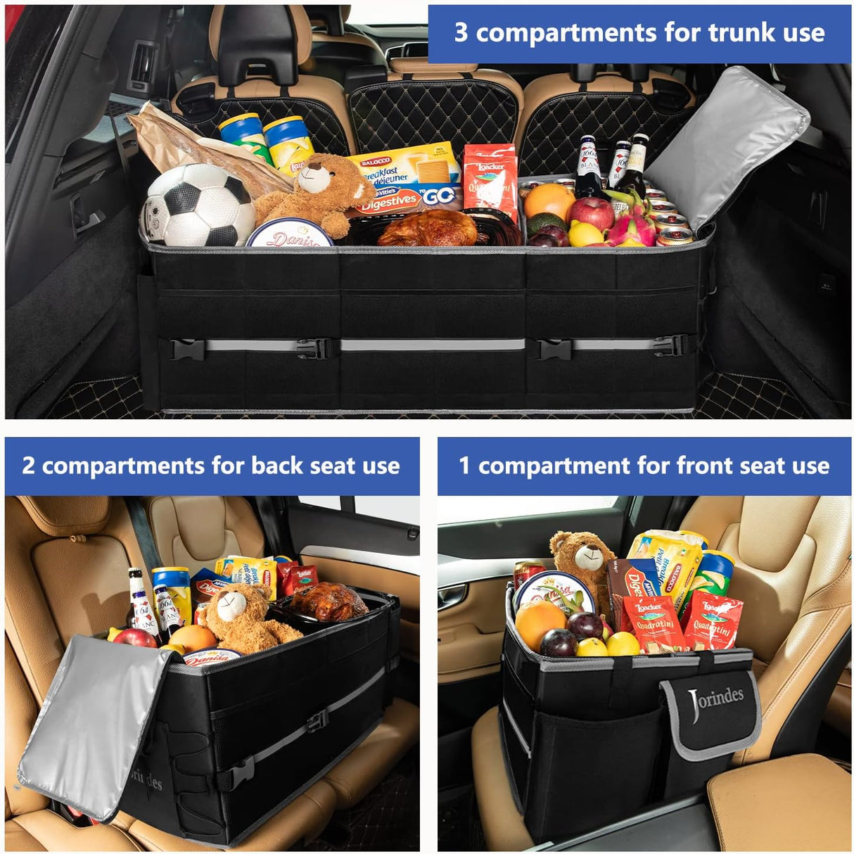 Organizador de Maletero con Cooler, 3 Compartimentos, Plegable