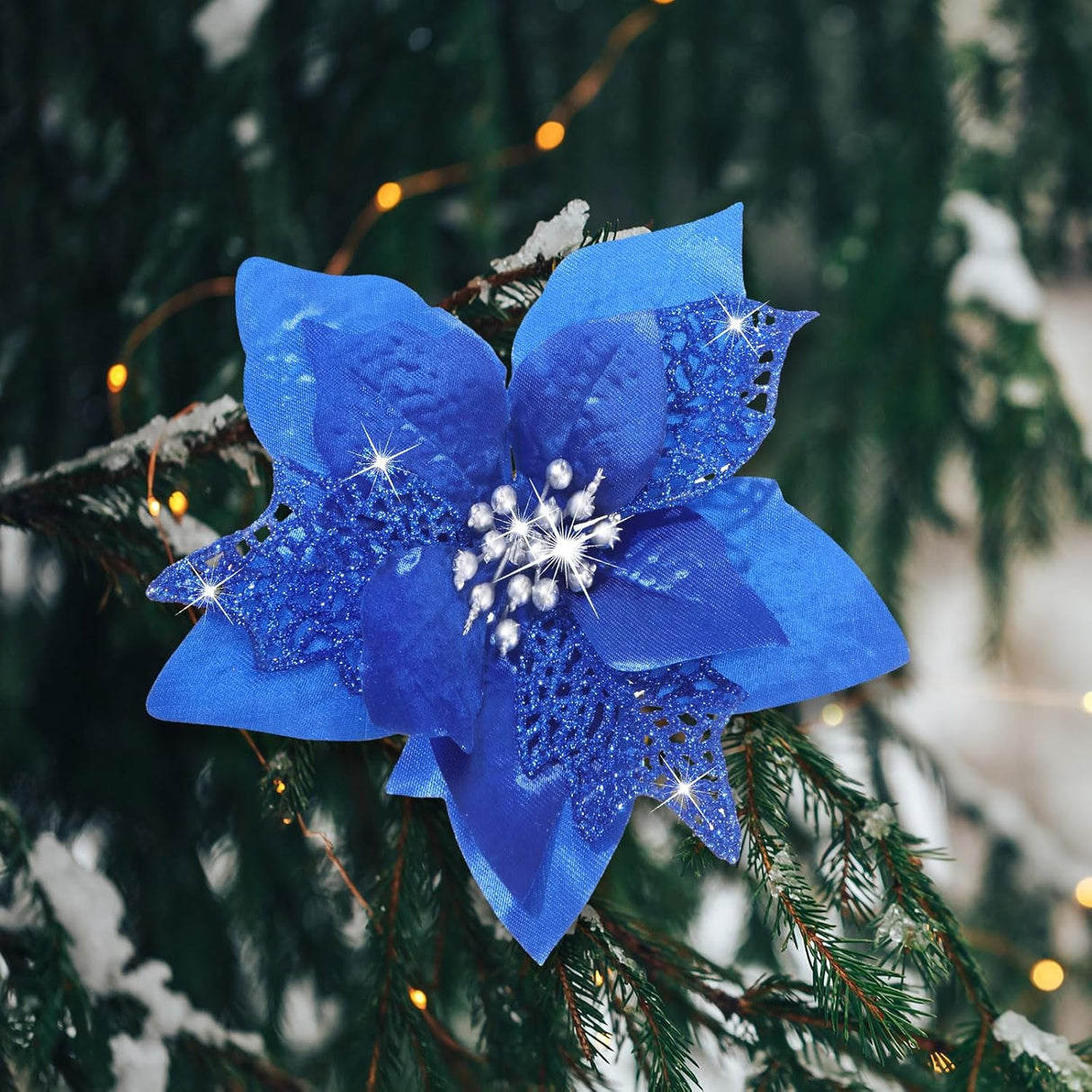 Flores Artificiales Poinsettia Willbond, 36 Piezas, Glitter