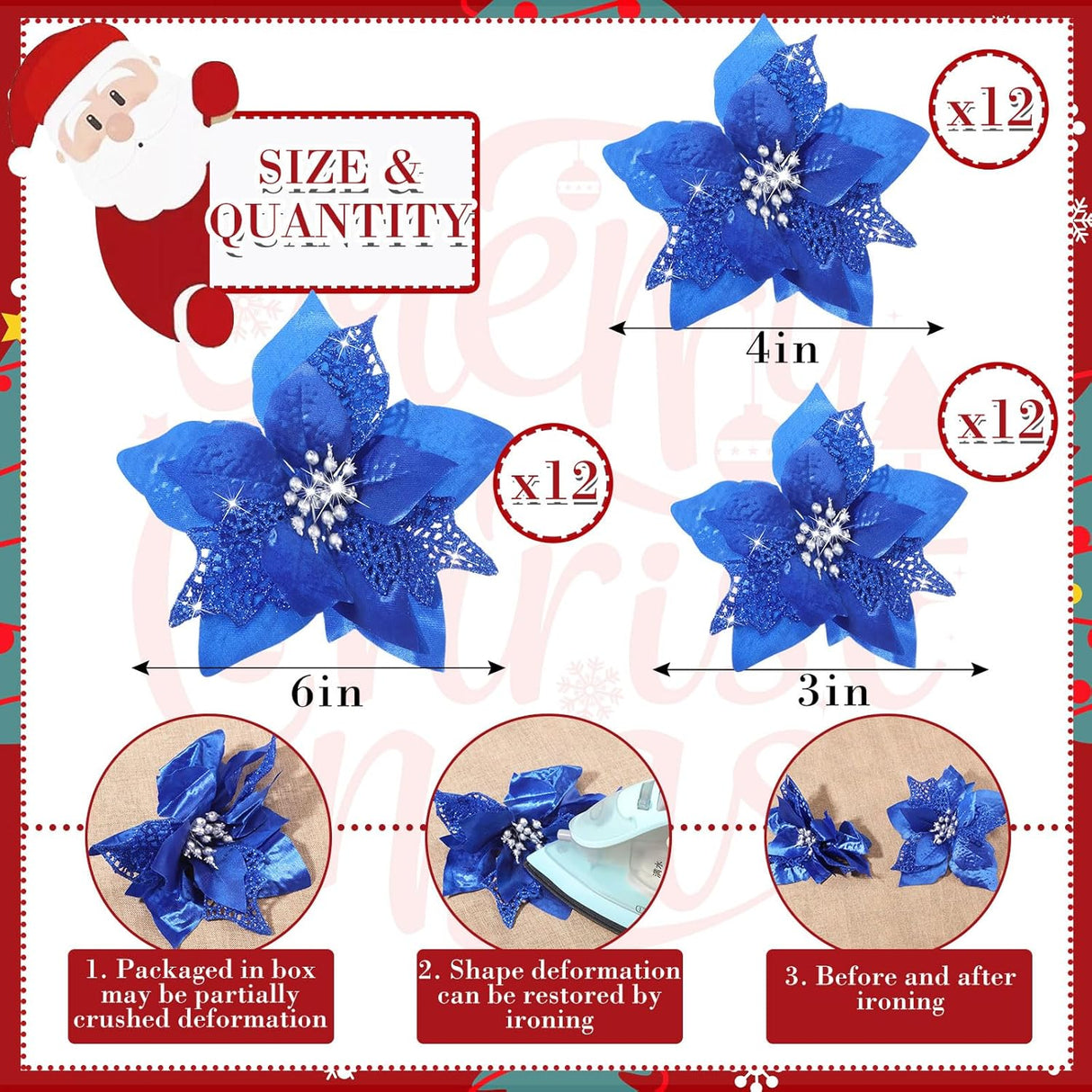 Flores Artificiales Poinsettia Willbond, 36 Piezas, Glitter