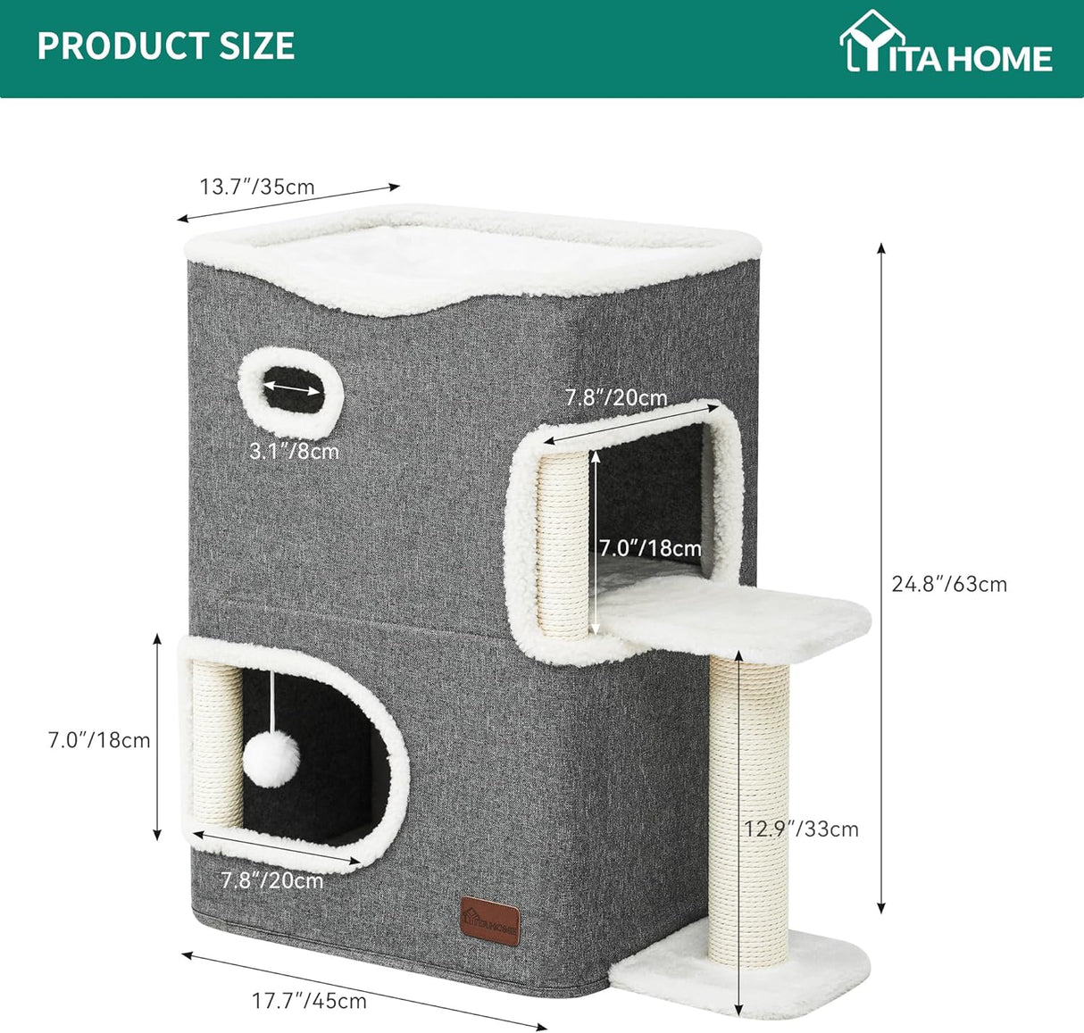 Casa para gatos 2 niveles YITAHOME, túneles y rascador, extendida