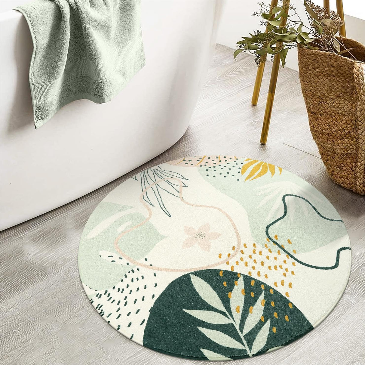 Alfombra redonda bohemia antideslizante, Verde 34 ES Lahome