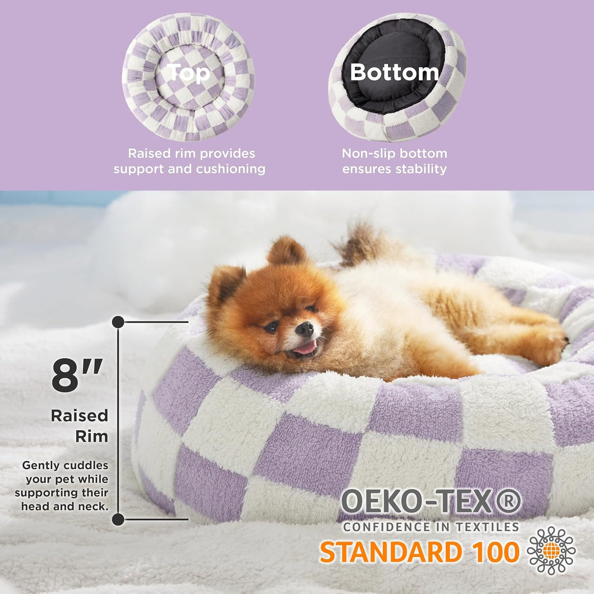 Cama para perros pequeños redondas con felpa lanuda jacquard