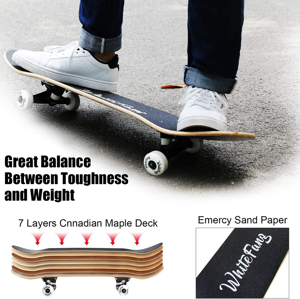 Skateboard Completo 31 x 7.88, 7 Capas, Doble Kick para Principiantes