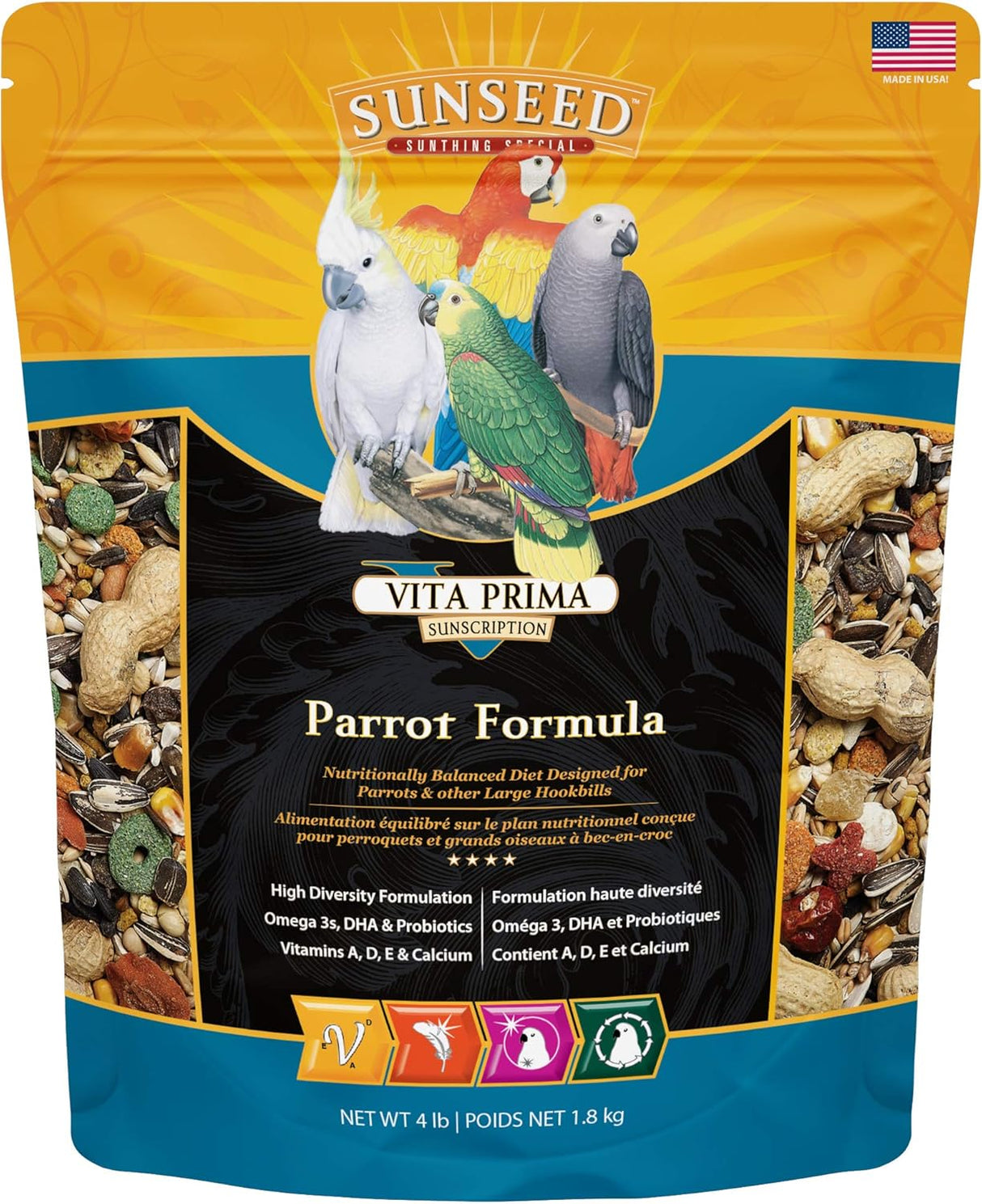 Sunseed Loro Alimento - Fórmula de alta variedad, 4 libras