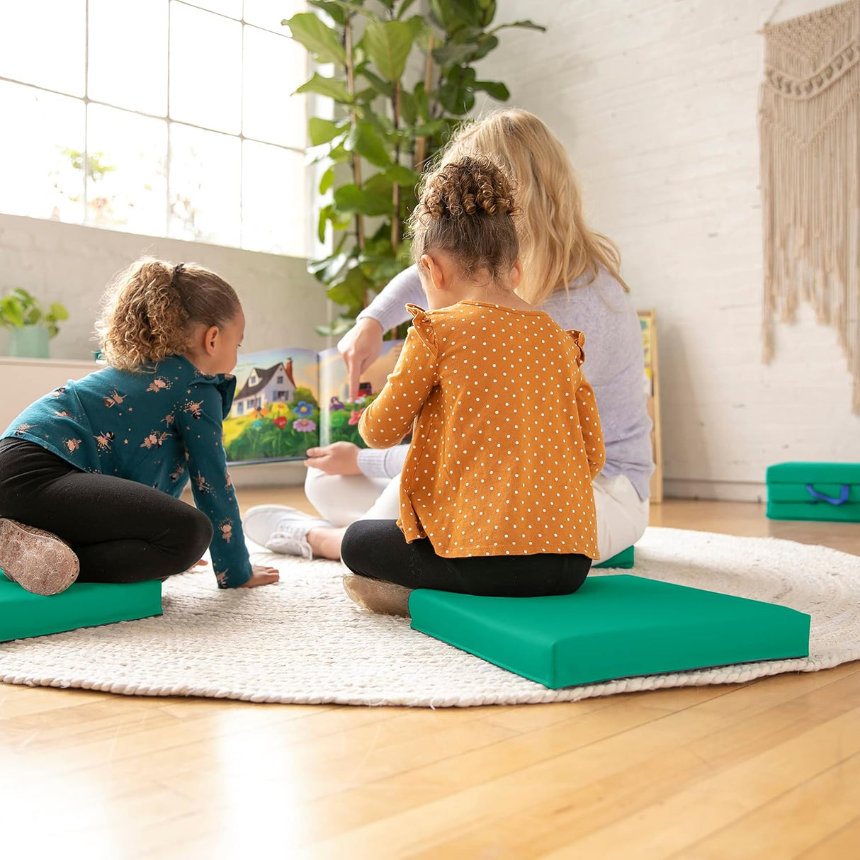 ECR4Kids SoftZone - Cojines de suelo, cuadrados, asientos flexibles, esmeralda, 6 piezas