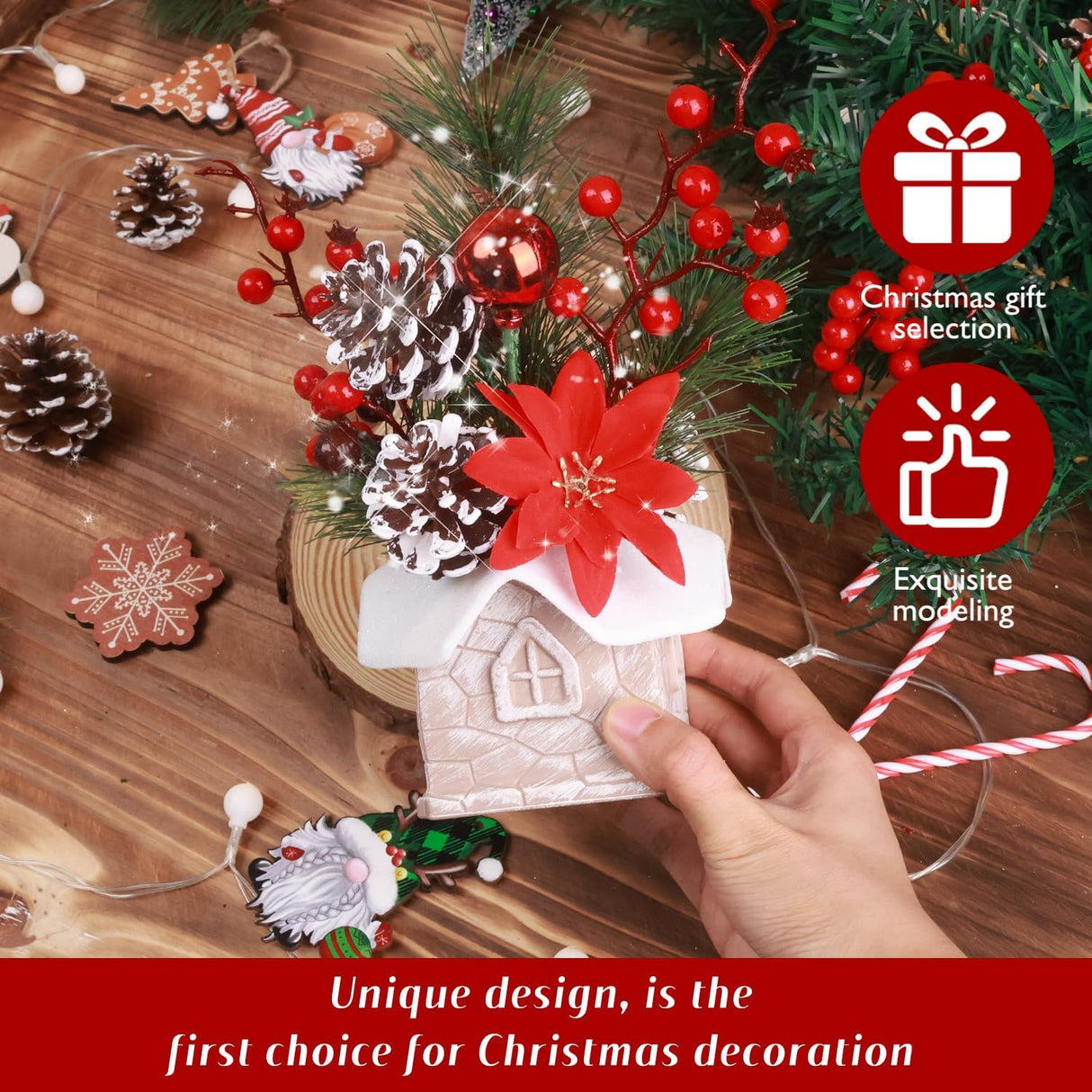 Árbol de Navidad Miniatura Artificial, Decoraciones, con Adornos