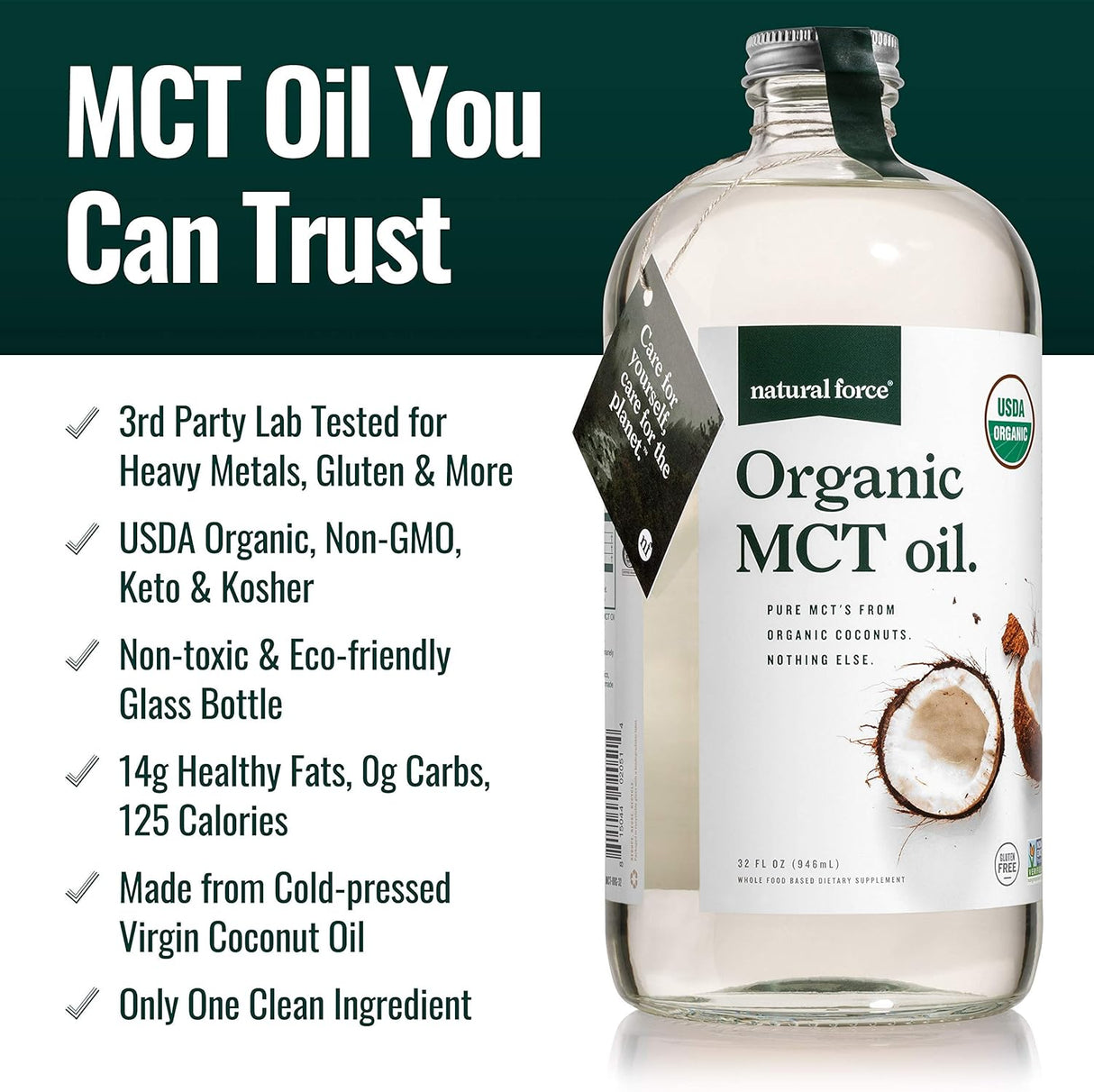 Suplemento Aceite MCT orgánico Botella de vidrio puro