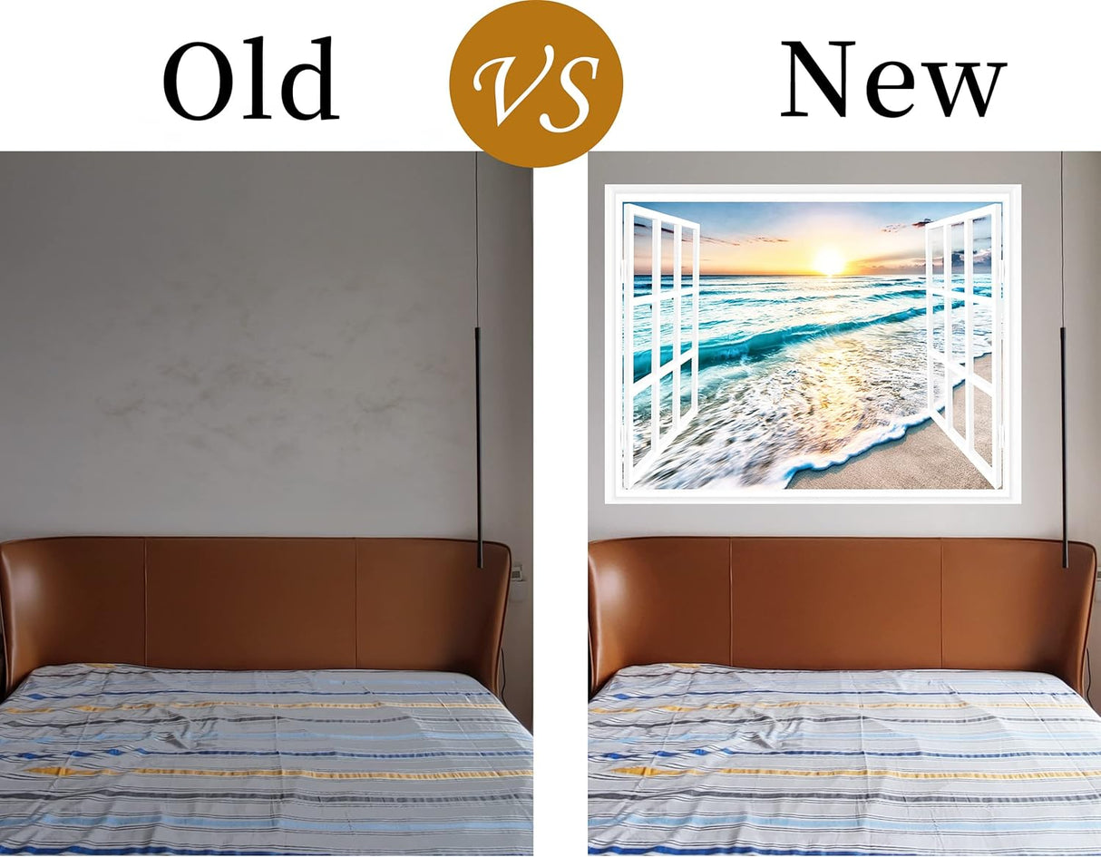 FLFK Adhesivo de pared falso para ventana, puesta de sol