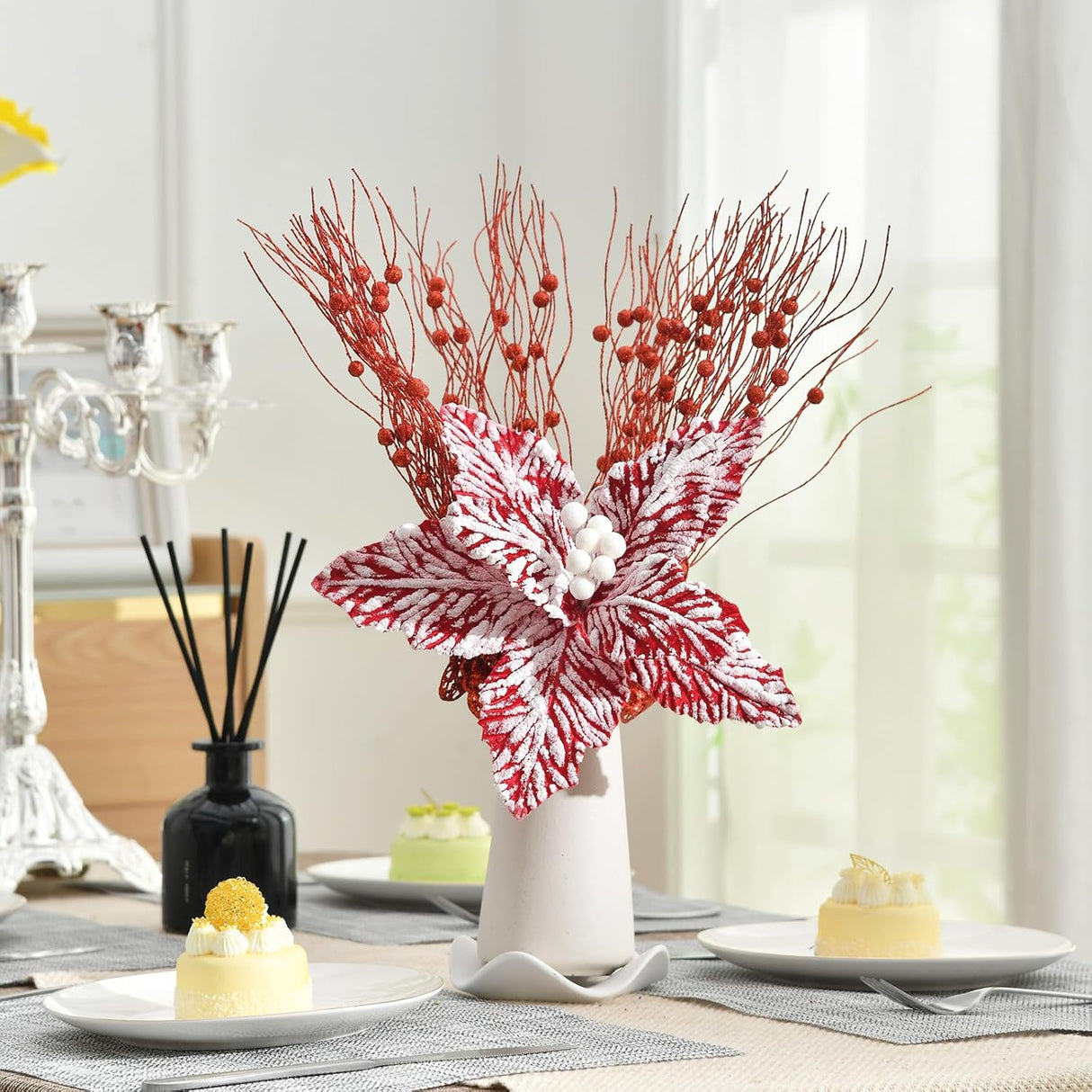 Poinsettias Artificial 6 Pcs Decoración Árbol Navidad - Modelo Navidad