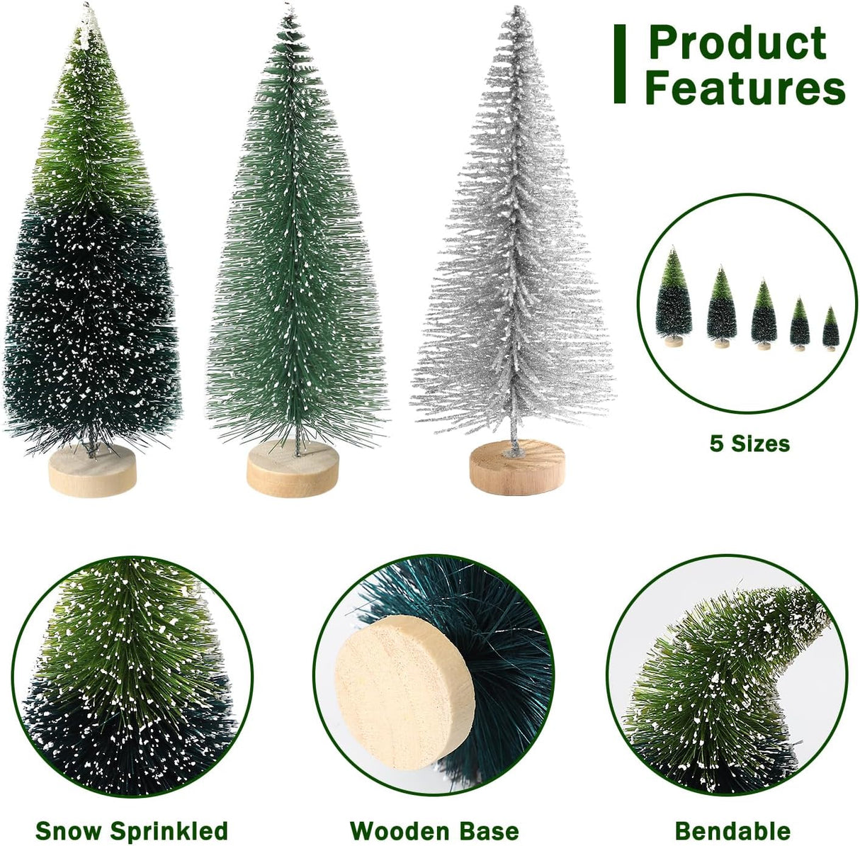 Mini Árboles Navideños Artificiales con Base de Madera para Decoración